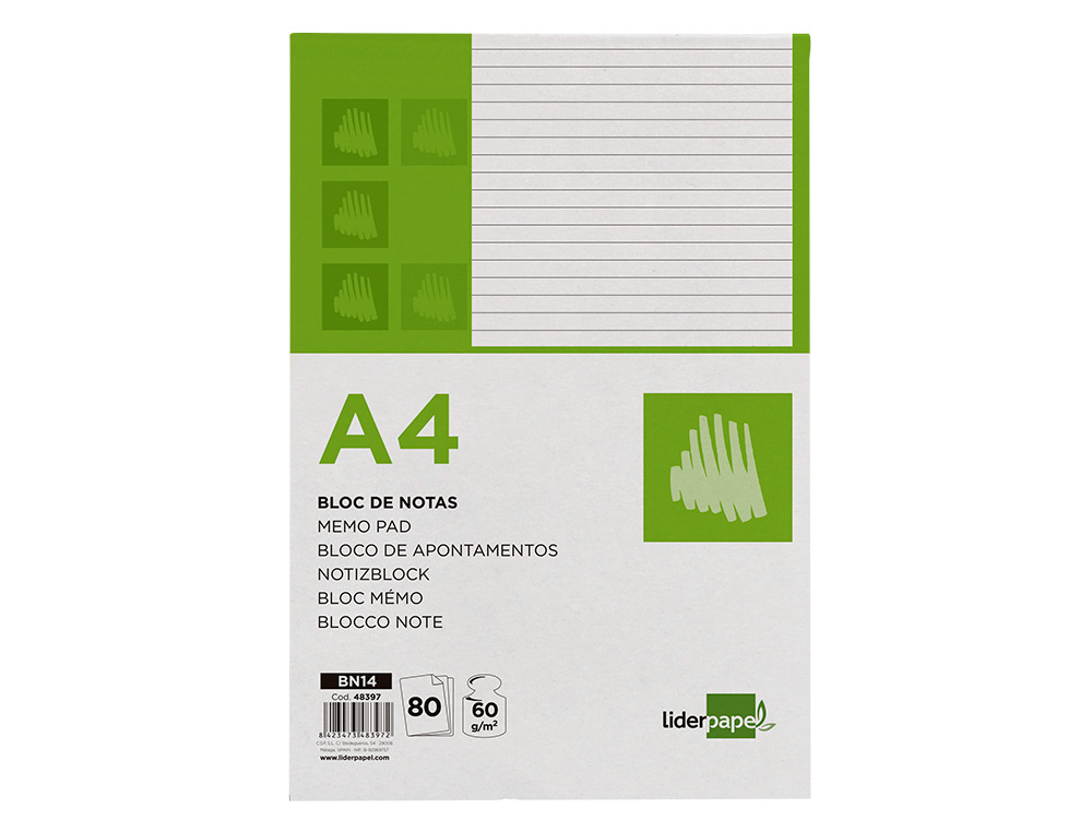 BLOCO DE APONTAMENTOS LIDERPAPEL DIN A4 80 F PAUTADO