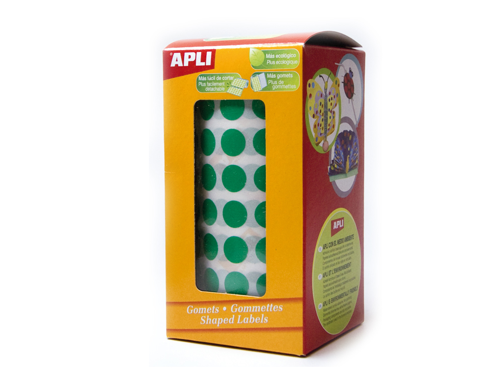 ETIQUETAS APLI AUTOADESIVAS CIRCULARES 20MM VERDE EM ROLO DE 1770 ETIQUETAS