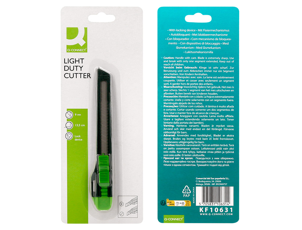 X-ATO Q-CONNECT ESTREITO DE PLASTICO LAMINA DE ACO 9 MM DE LARGURA COMPRIMENTO 135 MM BLISTER DE 1 UNIDADE