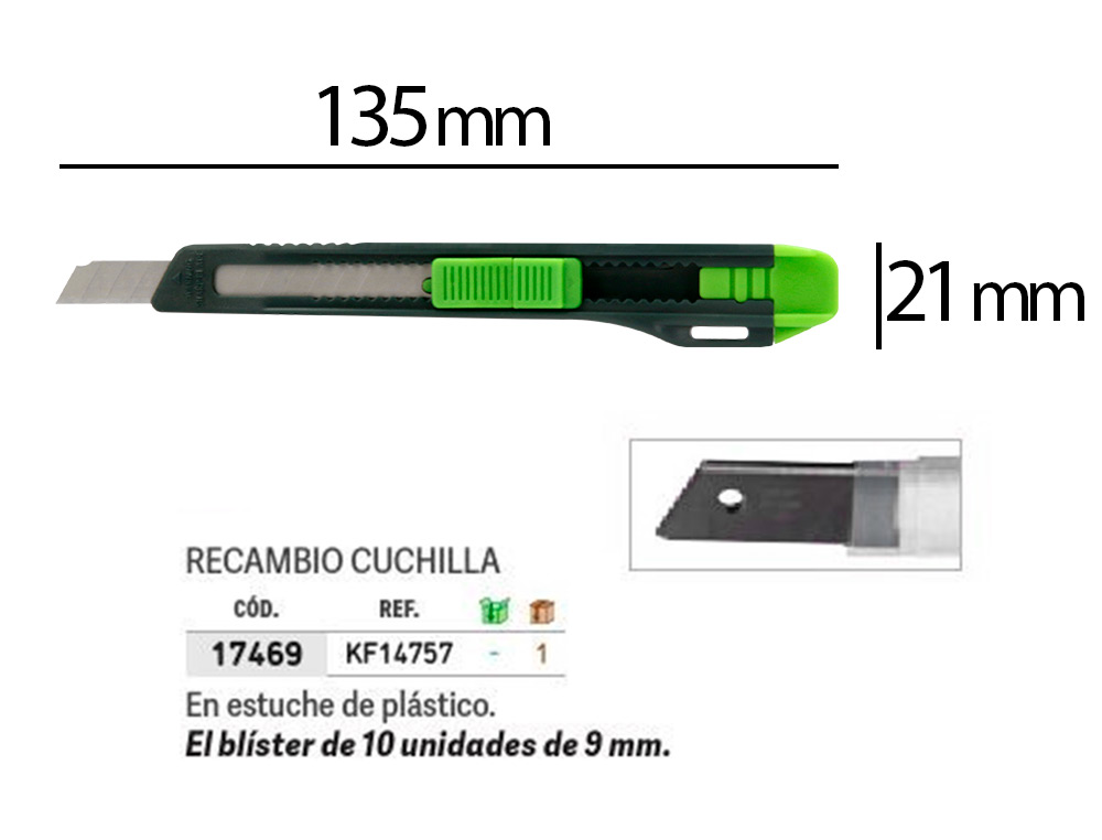X-ATO Q-CONNECT ESTREITO DE PLASTICO LAMINA DE ACO 9 MM DE LARGURA COMPRIMENTO 135 MM BLISTER DE 1 UNIDADE