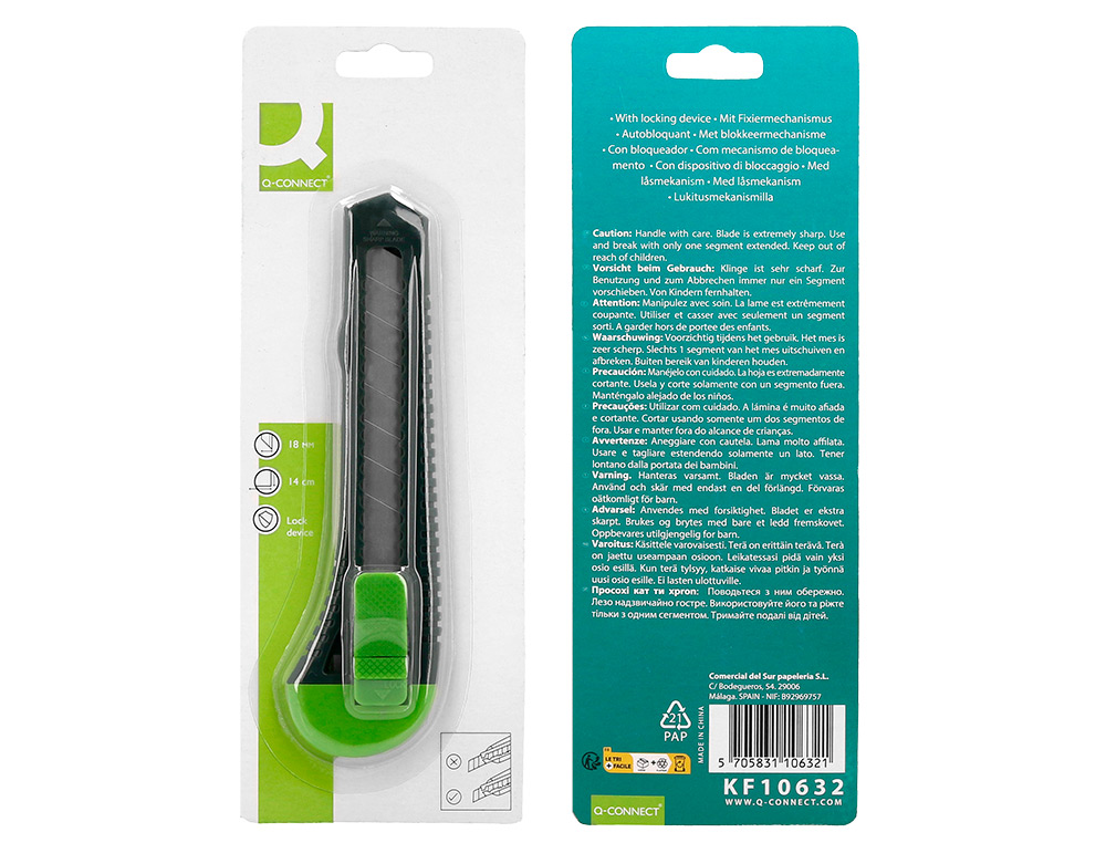 X-ATO Q-CONNECT LARGO DE PLÁSTICO LAMINA DE ACO 18 MM DE LARGURA COMPRIMENTO 140 MM BLISTER DE 1 UNIDADE
