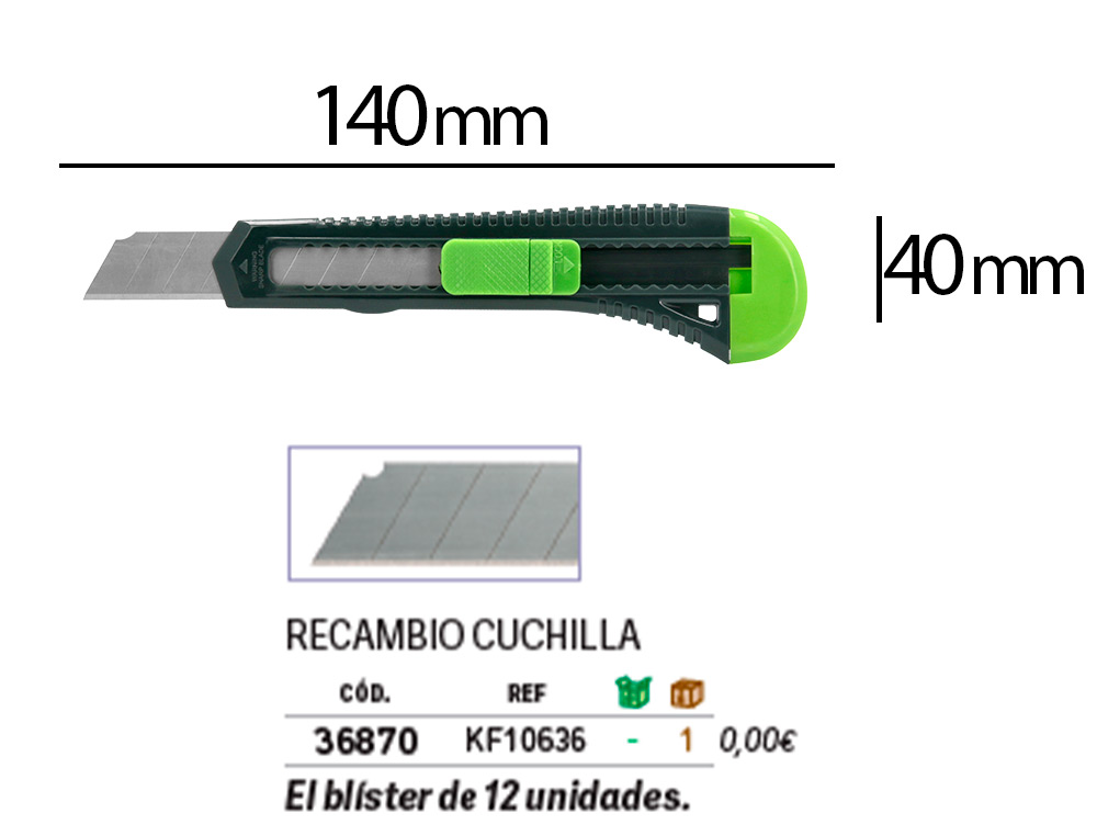 X-ATO Q-CONNECT LARGO DE PLÁSTICO LAMINA DE ACO 18 MM DE LARGURA COMPRIMENTO 140 MM BLISTER DE 1 UNIDADE