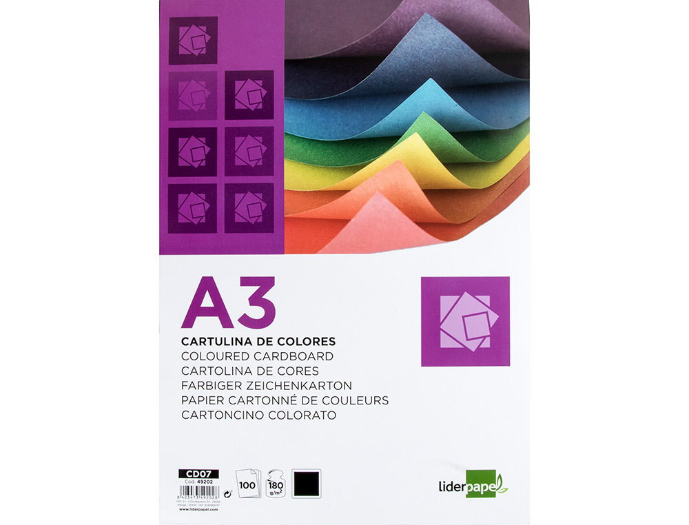 CARTOLINA LIDERPAPEL DIN A3 180 GR PRETO PACK DE 100 UNIDADES