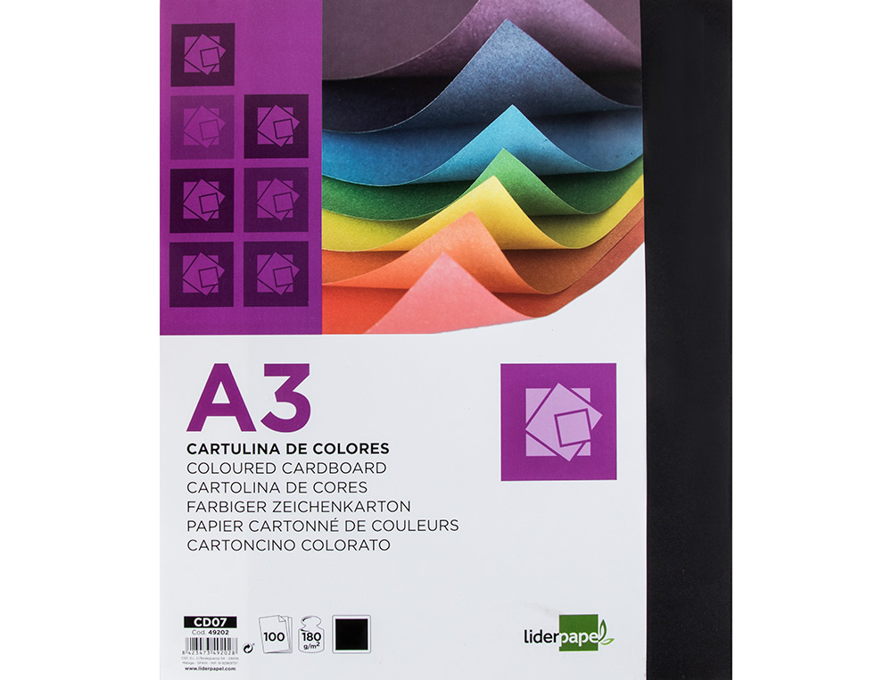 CARTOLINA LIDERPAPEL DIN A3 180 GR PRETO PACK DE 100 UNIDADES