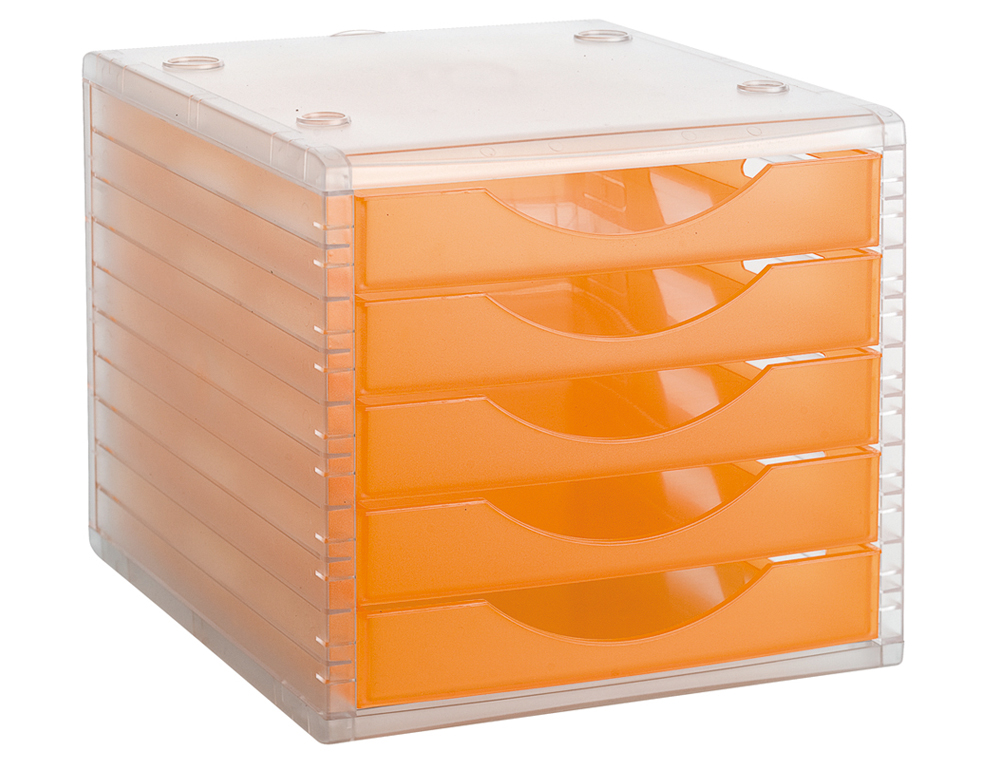 BLOCO CLASSIFICADOR DE SECRETARIA LIDERPAPEL EMPILHAVEIS 5 GAVETAS LARANJA TRANSLUCIDO 340X270X255 MM