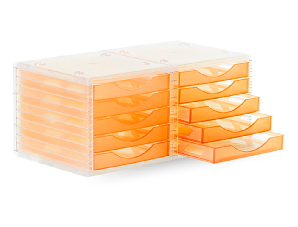 BLOCO CLASSIFICADOR DE SECRETARIA LIDERPAPEL EMPILHAVEIS 5 GAVETAS LARANJA TRANSLUCIDO 340X270X255 MM
