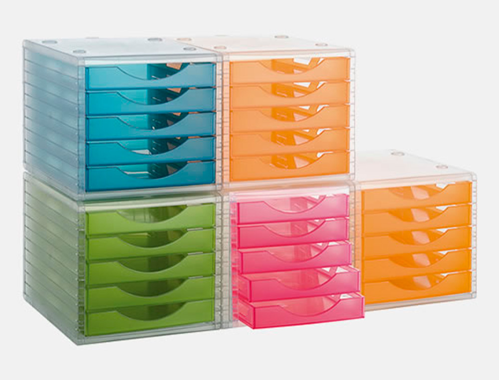 BLOCO CLASSIFICADOR DE SECRETARIA LIDERPAPEL EMPILHAVEIS 5 GAVETAS LARANJA TRANSLUCIDO 340X270X255 MM