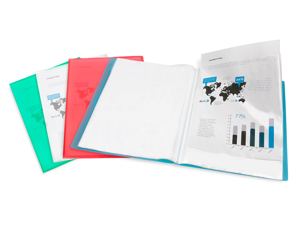 CAPA CATALOGO LIDERPAPEL 20 BOLSAS POLIPROPILENO DIN A4 TRASLUCIDA VERMELHO FROSTY