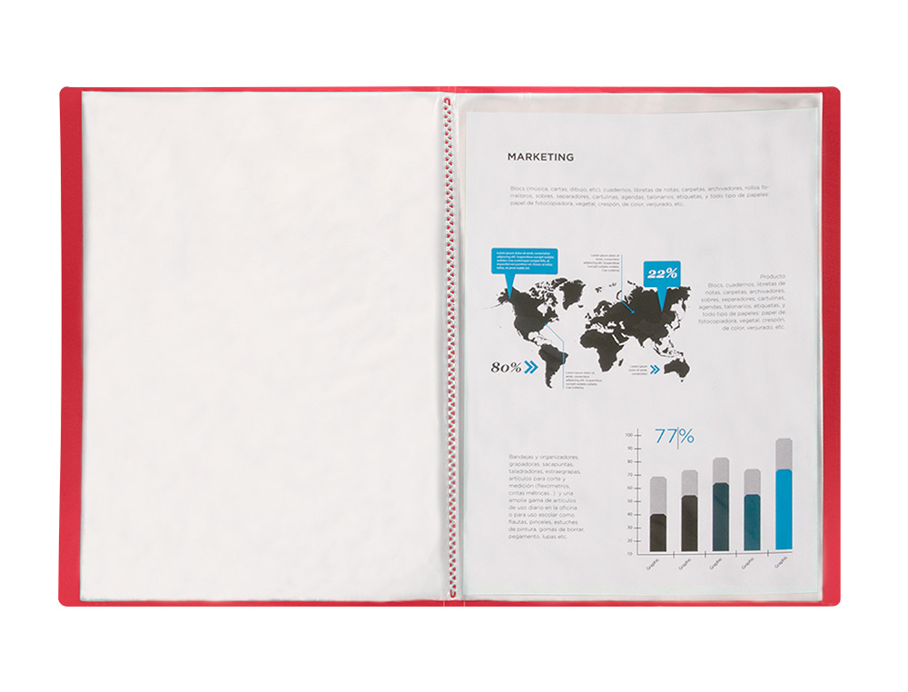 CAPA CATALOGO LIDERPAPEL 20 BOLSAS POLIPROPILENO DIN A4 TRASLUCIDA VERMELHO FROSTY
