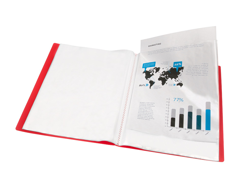 CAPA CATALOGO LIDERPAPEL 20 BOLSAS POLIPROPILENO DIN A4 TRASLUCIDA VERMELHO FROSTY