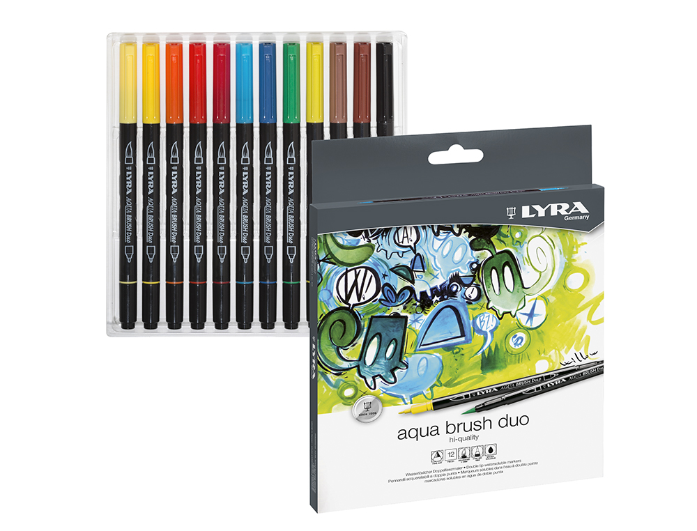 MARCADOR LYRA AQUA BRUSF DUO CAIXA DE 12 CORES