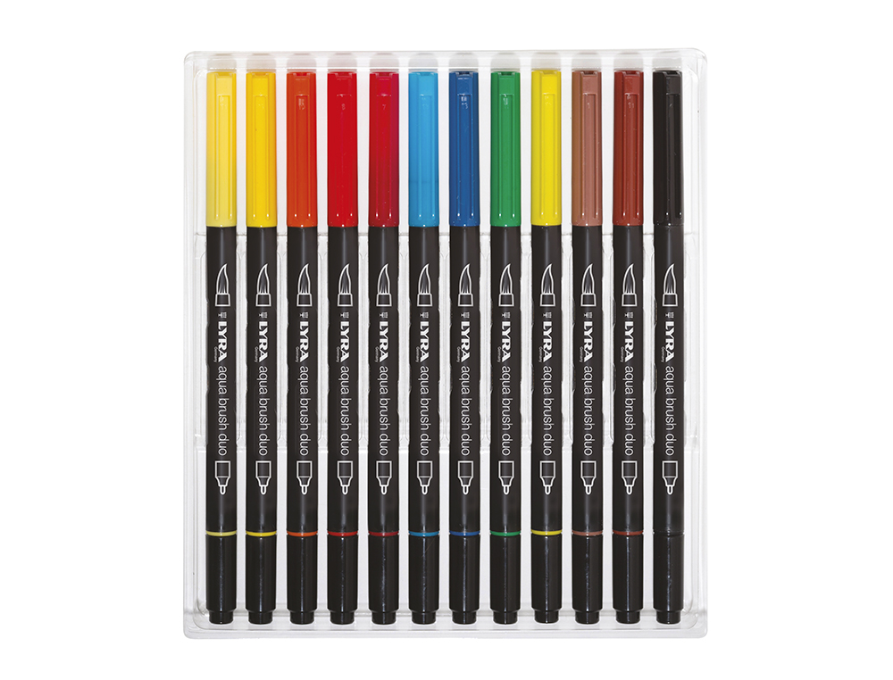 MARCADOR LYRA AQUA BRUSF DUO CAIXA DE 12 CORES