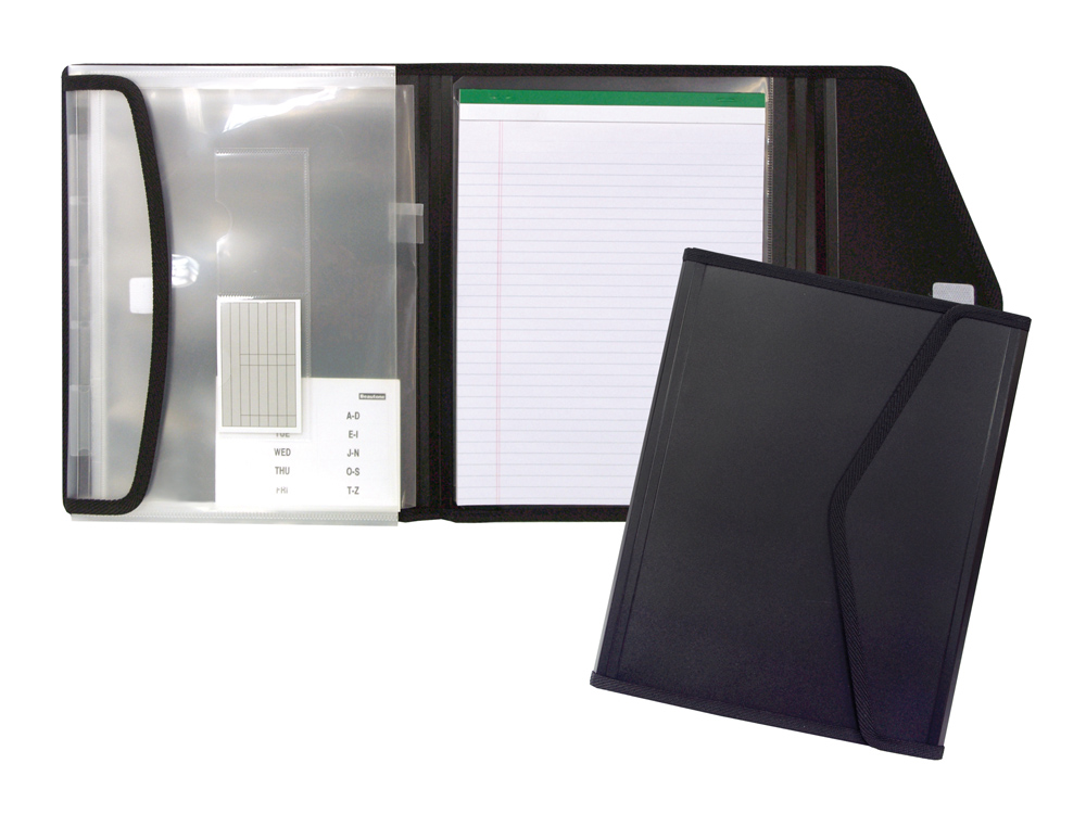 PASTA PORFOLIO LIDERPAPEL PORTA DOCUMENTOS POLIPROPILENO COM 5 BOLSAS E BLOCO DE NOTAS FECHO DE VELCRO DIN DIN A4PRETO