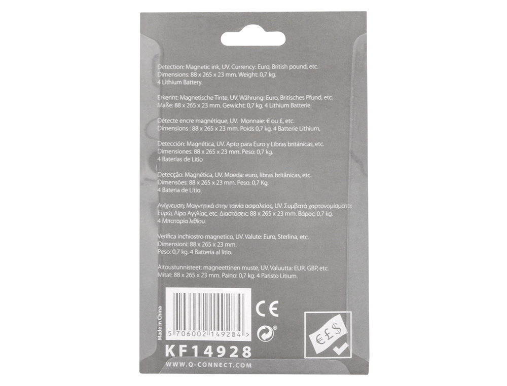 DETETOR DE NOTAS FALSAS PORTATIL Q-CONNECT