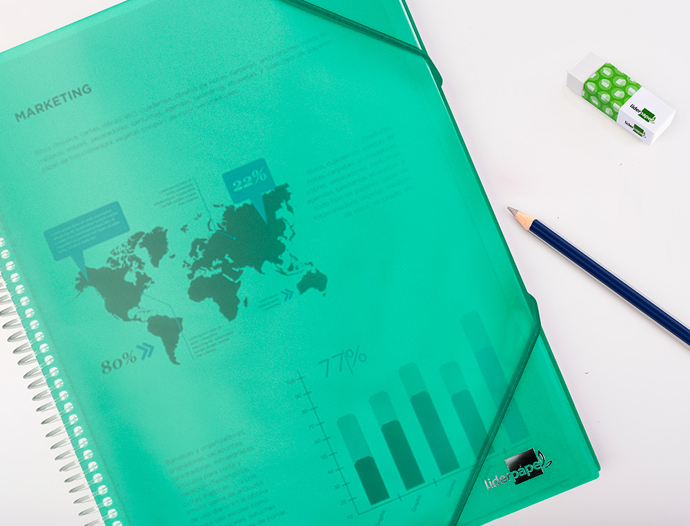 CAPA CATALOGO LIDERPAPEL COM ESPIRAL 20 BOLSAS POLIPROPILENO DIN A4 VERDE
