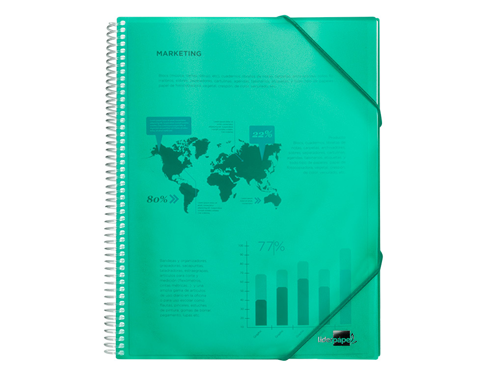 CAPA CATALOGO LIDERPAPEL COM ESPIRAL 20 BOLSAS POLIPROPILENO DIN A4 VERDE