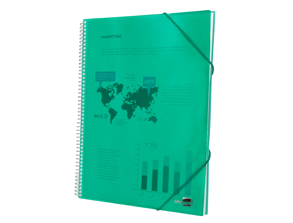 CAPA CATALOGO LIDERPAPEL COM ESPIRAL 20 BOLSAS POLIPROPILENO DIN A4 VERDE