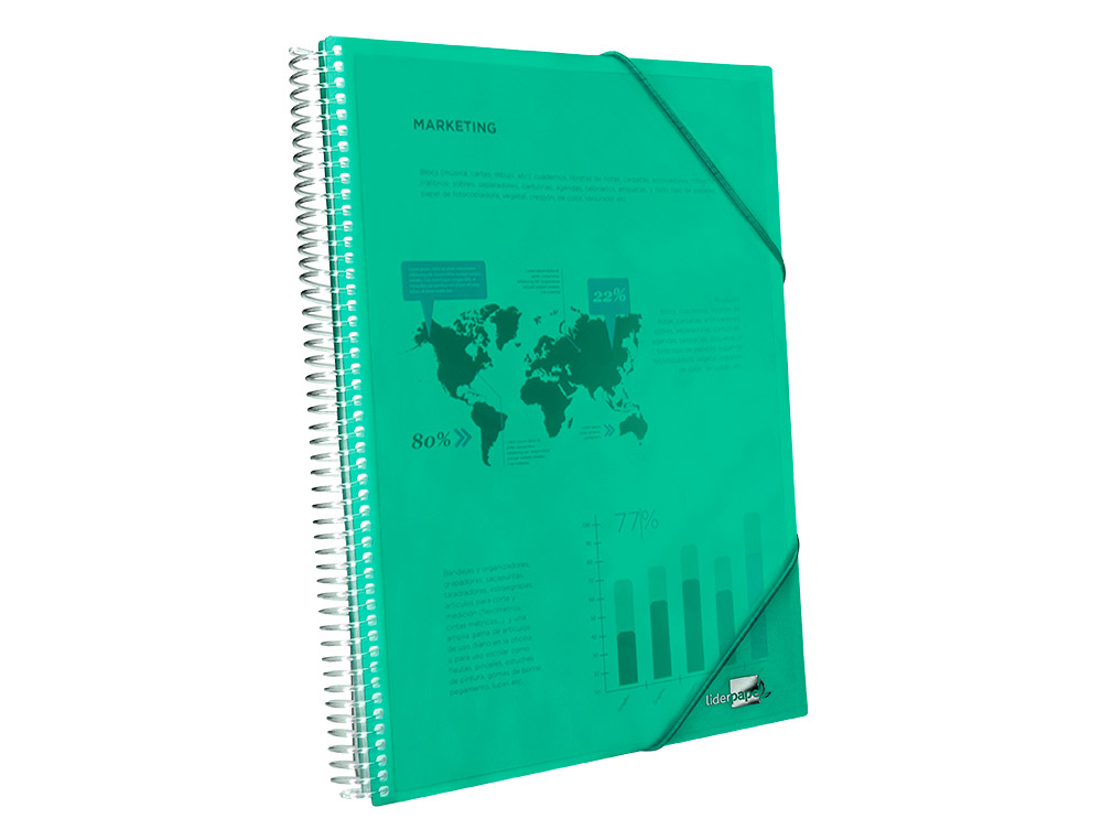 CAPA CATALOGO LIDERPAPEL COM ESPIRAL 20 BOLSAS POLIPROPILENO DIN A4 VERDE