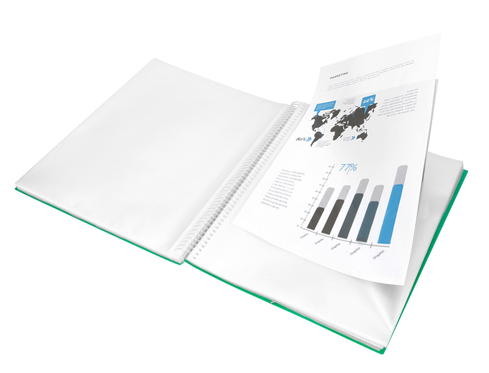 CAPA CATALOGO LIDERPAPEL COM ESPIRAL 20 BOLSAS POLIPROPILENO DIN A4 VERDE