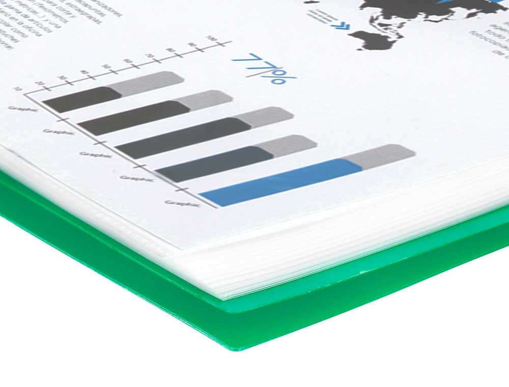 CAPA CATALOGO LIDERPAPEL COM ESPIRAL 20 BOLSAS POLIPROPILENO DIN A4 VERDE