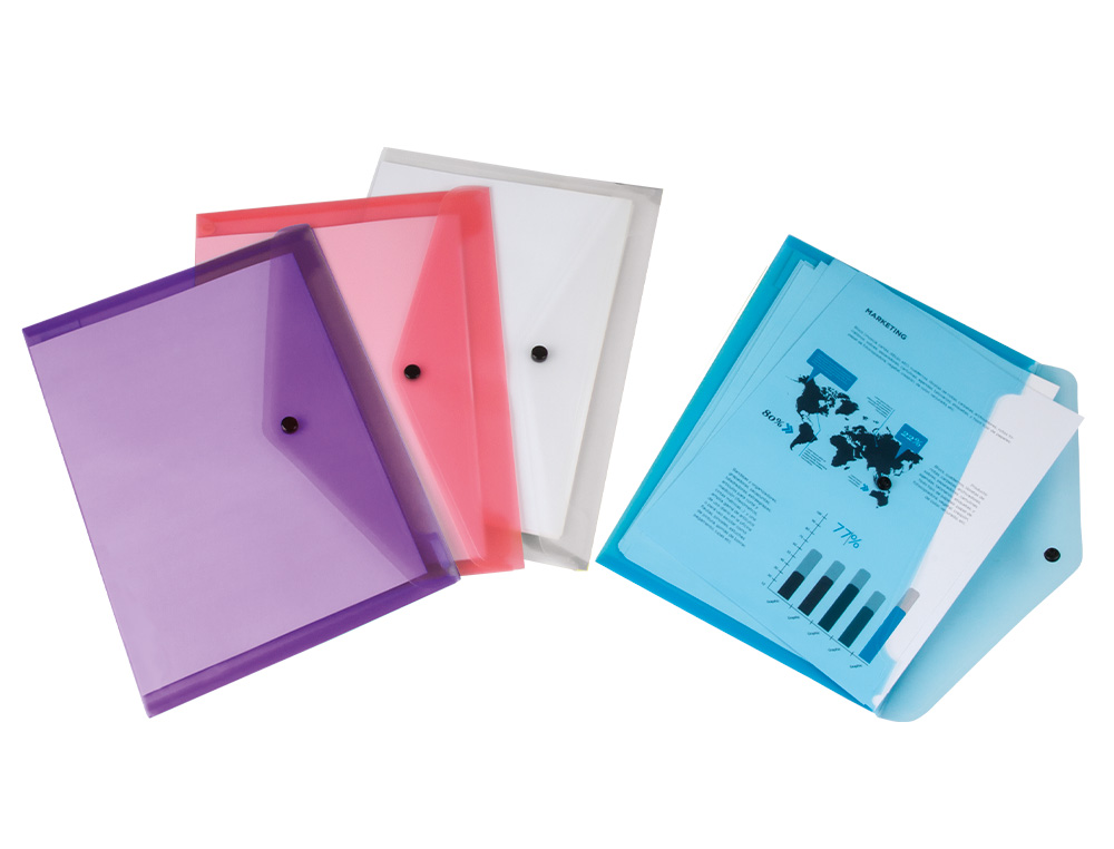 BOLSA PORTA DOCUMENTOS LIDERPAPEL COM MOLA DIN A4 4 CORES SORTIDAS