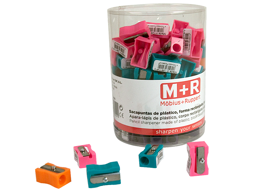 APARA LAPIS M+R 304 PLASTICO RECTANGULAR UM USO CORES SORTIDAS