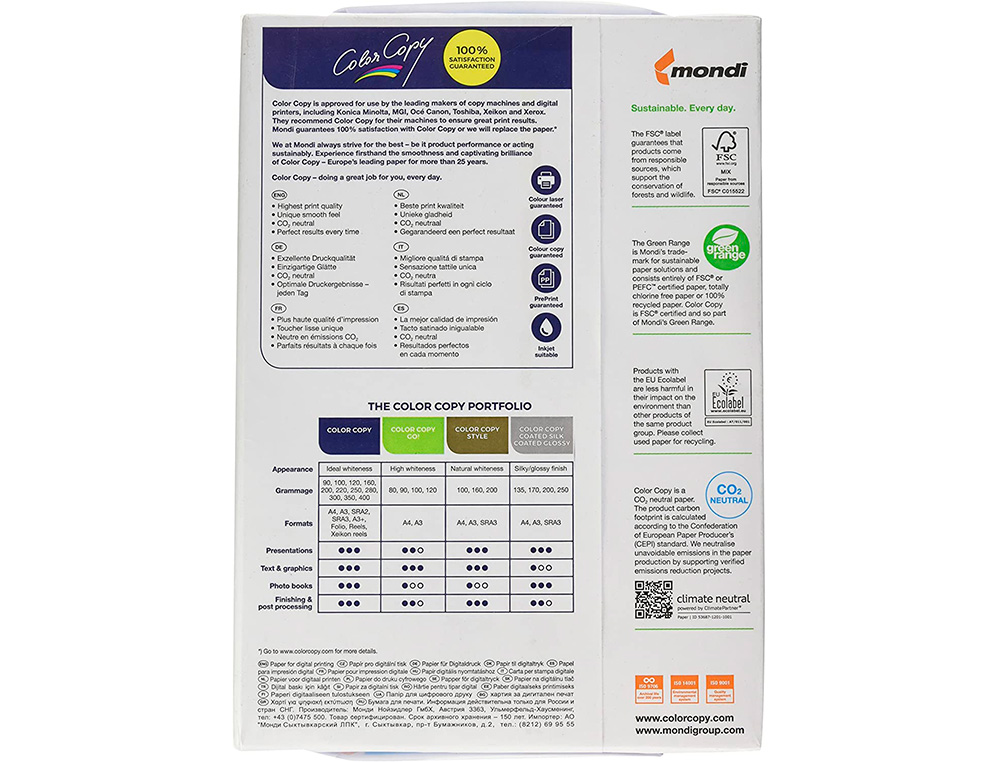 PAPEL COLOR COPY DIN A4 250 GR EMBALAGEM DE 125 FOLHAS