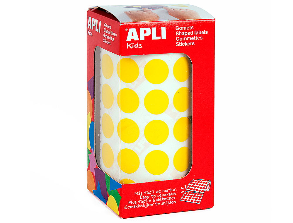 ETIQUETAS APLI AUTOADESIVOS CIRCULARES 15 MM AMARELO EM ROLO COM 2832 UNIDADES