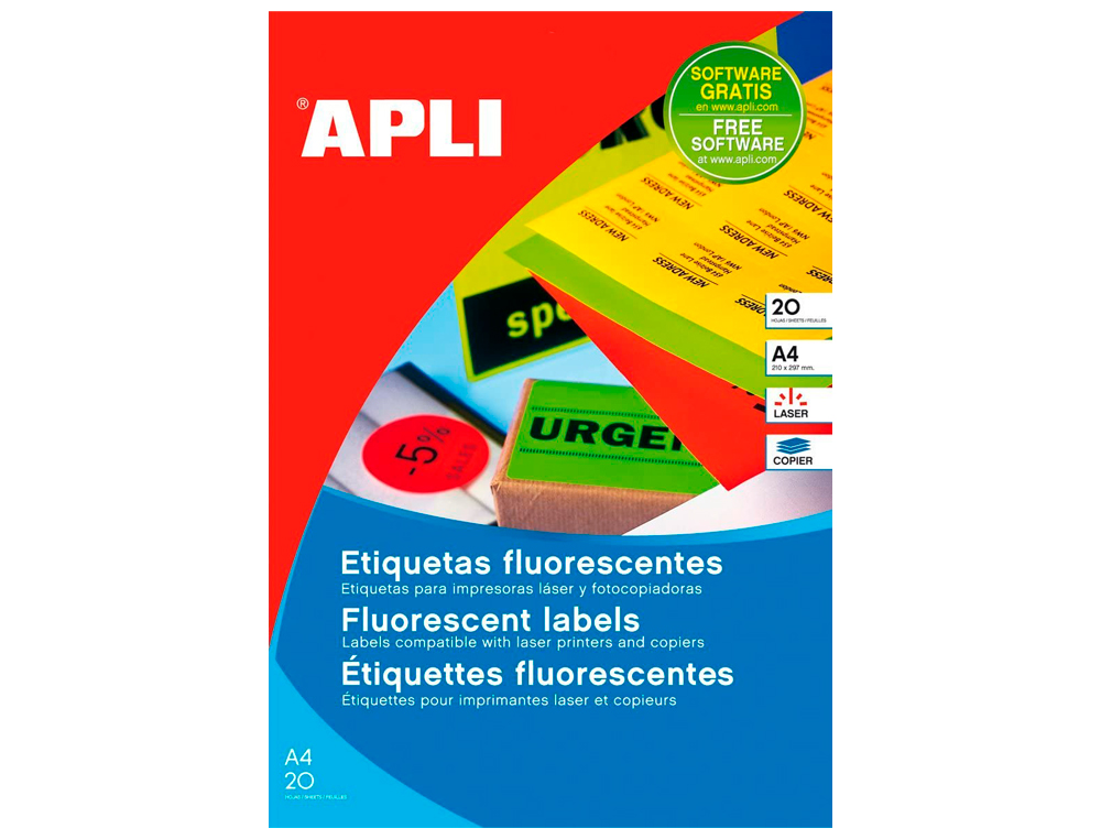 ETIQUETA ADESIVA APLI 02880 MEDIDAS 210X297 MM PARA FOTOCOPIADORA LASER TINTEIRO CAIXA COM 20 FOLHAS DIN A4 VERMELHO