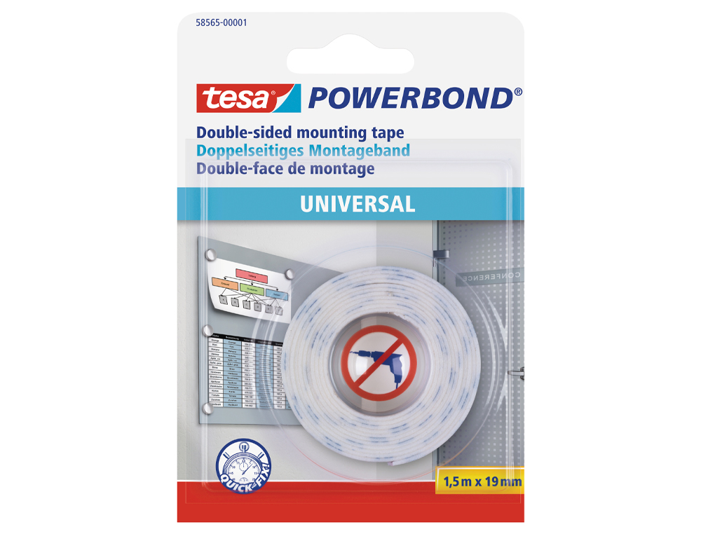 FITA ADESIVA TESA DUPLA FACE POWERBOND UNIVERSAL USO INTERIOR 1,5 M X 19 MM