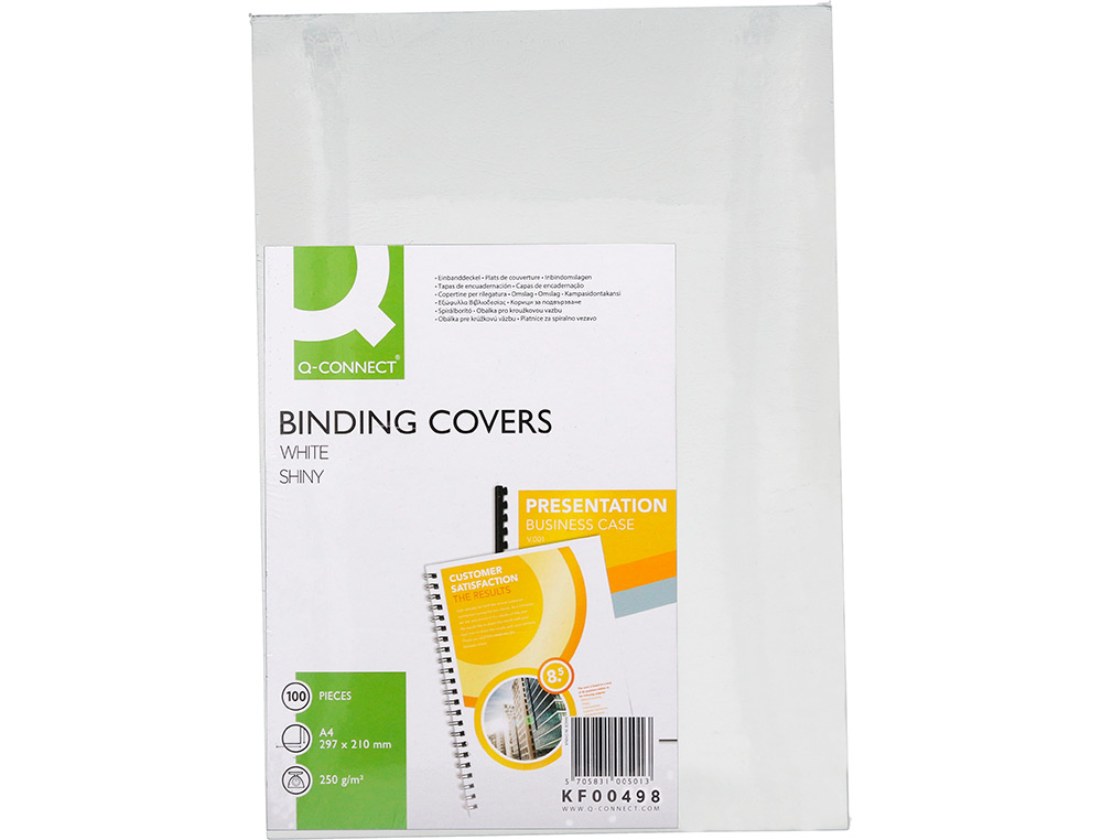 CAPA DE ENCADERNACAO Q-CONNECT CARTAO DIN A4 BRANCA BRILHANTE 250 GR CAIXA DE 100 UNIDADES