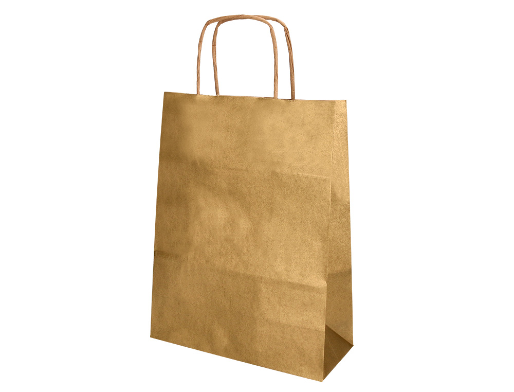 SACO DE PAPEL Q-CONNECT KRAFT OURO ASA RETORCIDA 240X100X310 MM