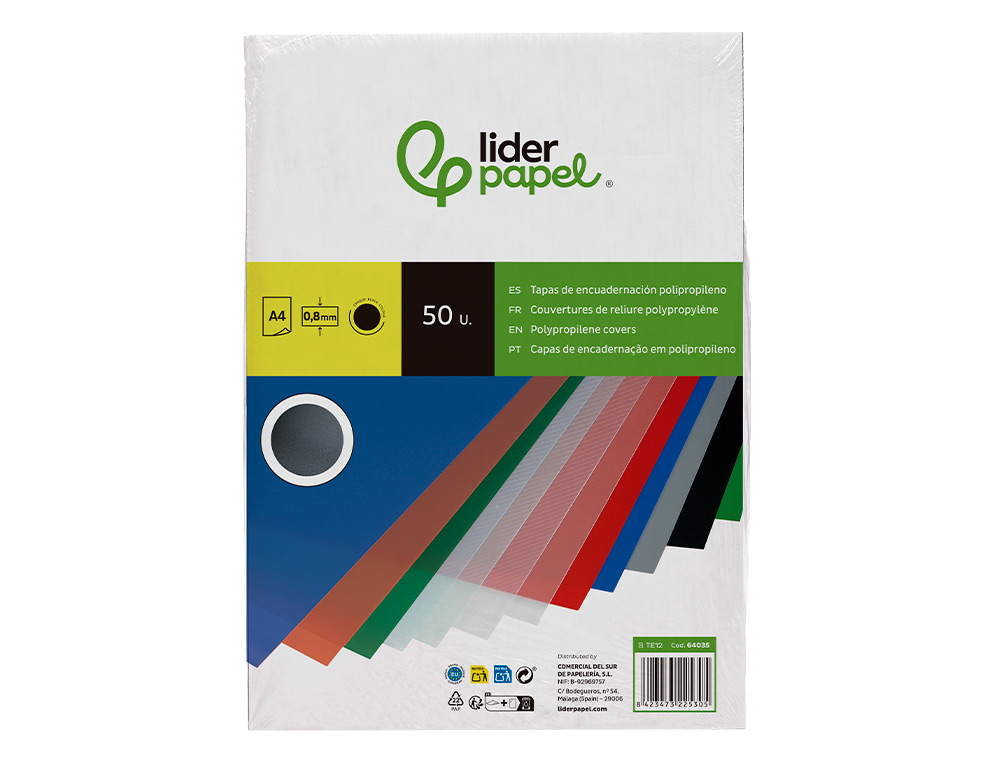 CAPA DE ENCADERNACAO LIDERPAPEL POLIPROPILENO DIN A4 0.8 MM PRETA PACK DE 50 UNIDADES