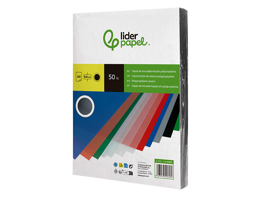 CAPA DE ENCADERNACAO LIDERPAPEL POLIPROPILENO DIN A4 0.8 MM PRETA PACK DE 50 UNIDADES