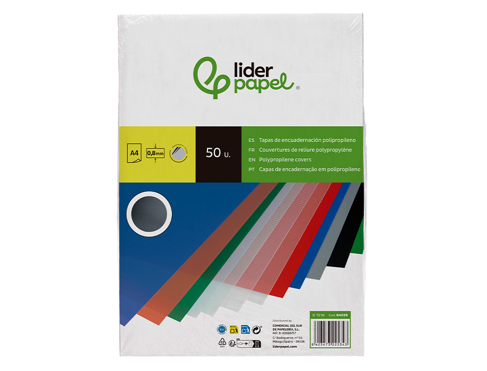 CAPA DE ENCADERNACAO LIDERPAPEL POLIPROPILENO DIN A4 0.8 MM TRANSPARENTE PACK DE 50 UNIDADES