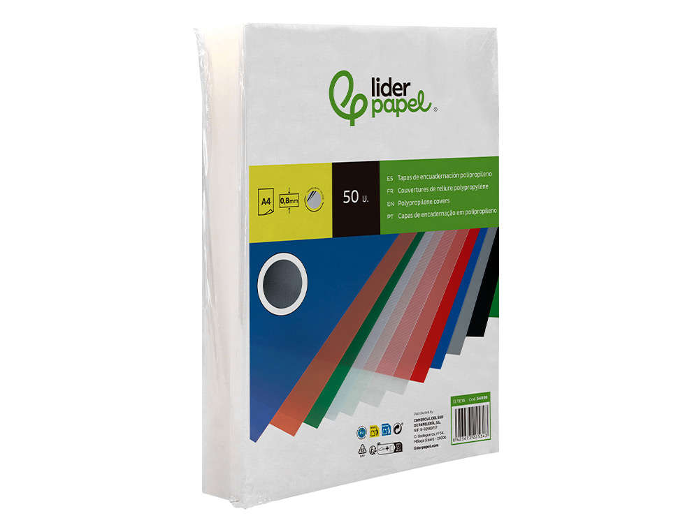 CAPA DE ENCADERNACAO LIDERPAPEL POLIPROPILENO DIN A4 0.8 MM TRANSPARENTE PACK DE 50 UNIDADES