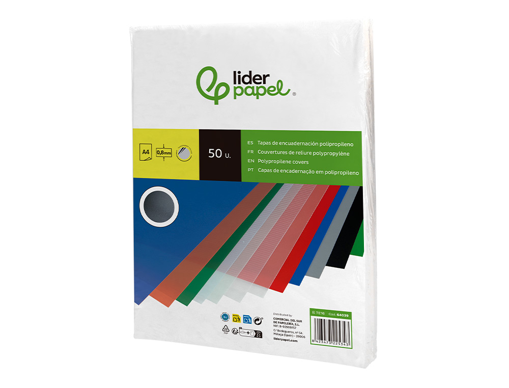 CAPA DE ENCADERNACAO LIDERPAPEL POLIPROPILENO DIN A4 0.8 MM TRANSPARENTE PACK DE 50 UNIDADES