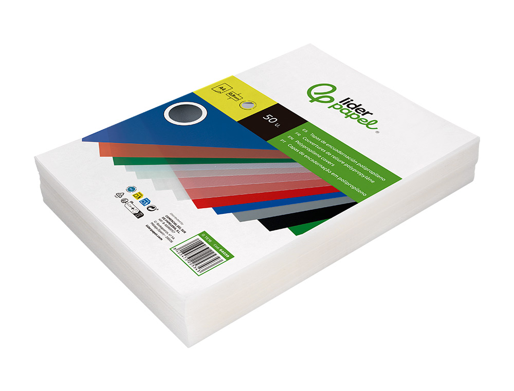 CAPA DE ENCADERNACAO LIDERPAPEL POLIPROPILENO DIN A4 0.8 MM TRANSPARENTE PACK DE 50 UNIDADES