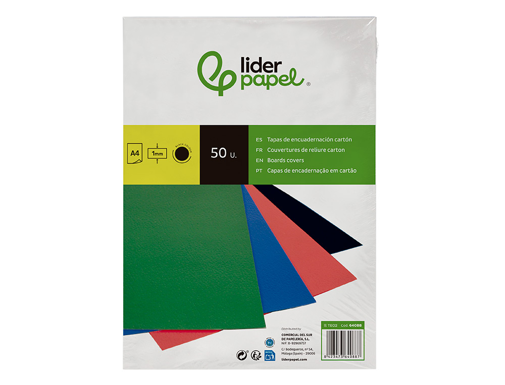 CAPA DE ENCADERNACAO LIDERPAPEL CARTAO DIN A4 1 MM PRETA PACK DE 50 UNIDADES