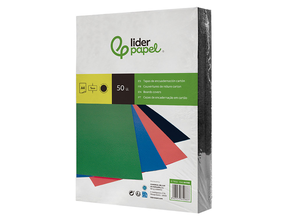 CAPA DE ENCADERNACAO LIDERPAPEL CARTAO DIN A4 1 MM PRETA PACK DE 50 UNIDADES