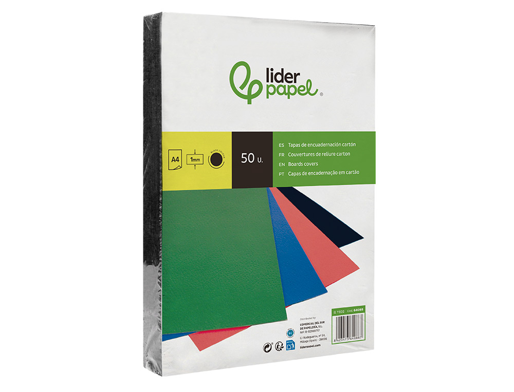 CAPA DE ENCADERNACAO LIDERPAPEL CARTAO DIN A4 1 MM PRETA PACK DE 50 UNIDADES