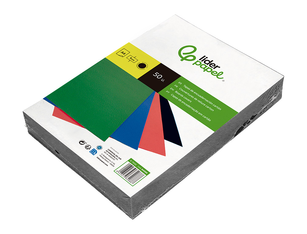 CAPA DE ENCADERNACAO LIDERPAPEL CARTAO DIN A4 1 MM PRETA PACK DE 50 UNIDADES
