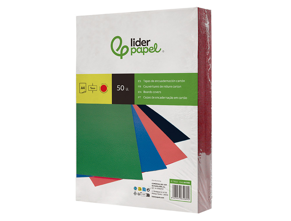 CAPA DE ENCADERNACAO LIDERPAPEL CARTAO DIN A4 1 MM VERMELHA PACK DE 50 UNIDADES