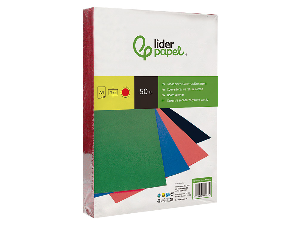 CAPA DE ENCADERNACAO LIDERPAPEL CARTAO DIN A4 1 MM VERMELHA PACK DE 50 UNIDADES