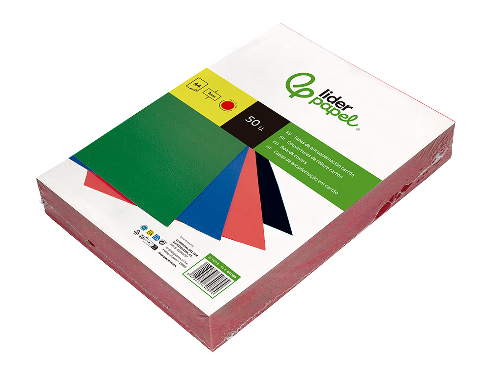 CAPA DE ENCADERNACAO LIDERPAPEL CARTAO DIN A4 1 MM VERMELHA PACK DE 50 UNIDADES