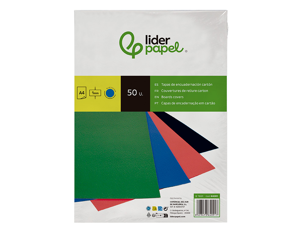 CAPA DE ENCADERNACAO LIDERPAPEL CARTAO DIN A4 1 MM AZUL PACK DE 50 UNIDADES