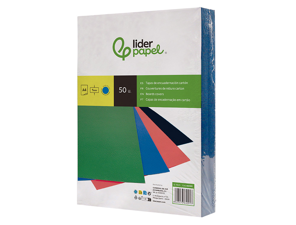 CAPA DE ENCADERNACAO LIDERPAPEL CARTAO DIN A4 1 MM AZUL PACK DE 50 UNIDADES