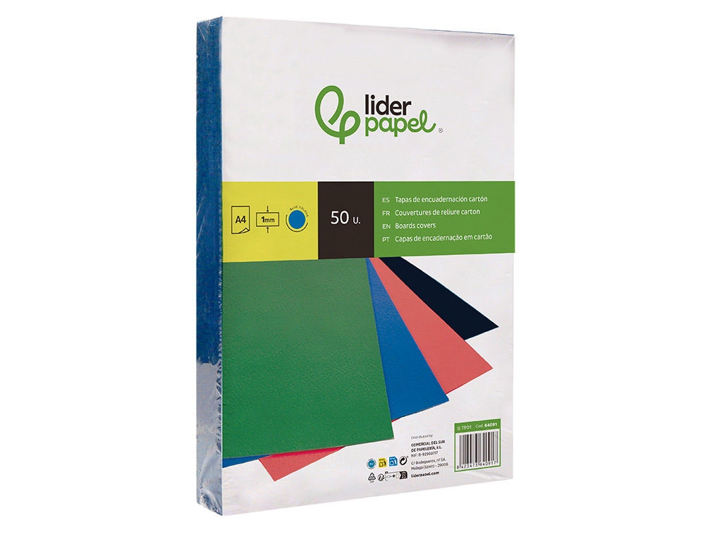 CAPA DE ENCADERNACAO LIDERPAPEL CARTAO DIN A4 1 MM AZUL PACK DE 50 UNIDADES