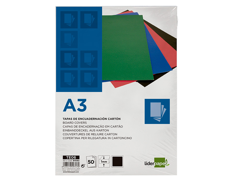 CAPA DE ENCADERNACAO LIDERPAPEL CARTAO DIN A3 1 MM PRETA PACK DE 50 UNIDADES