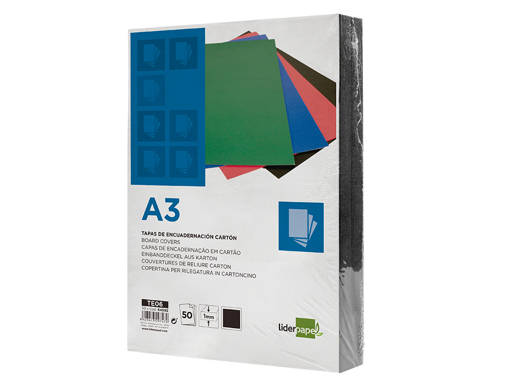 CAPA DE ENCADERNACAO LIDERPAPEL CARTAO DIN A3 1 MM PRETA PACK DE 50 UNIDADES